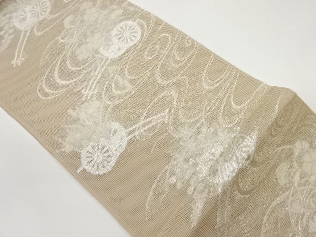 JAPANESE FUKURO OBI FOR SUMMER / WOVEN FLORAL CART